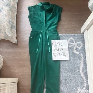 Women's Emerald Green Utility Jumpsuit with Drawstring Waist